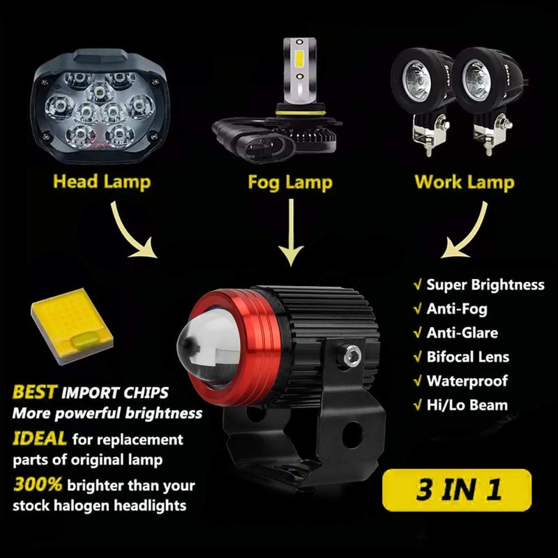 OPP ULITE أضواء ضباب LED للدراجات النارية OPP ULITE 3000K أصفر كهرماني 6500K أبيض ضوء قيادة 24W 3000LM IP65 شعاع عالي ومنخفض لتجنب إبهار السائق ضوء النقطة DRL لسيارة جيب SUV شاحنة ATV (ضباب مصغر-24W-M) - Image 3